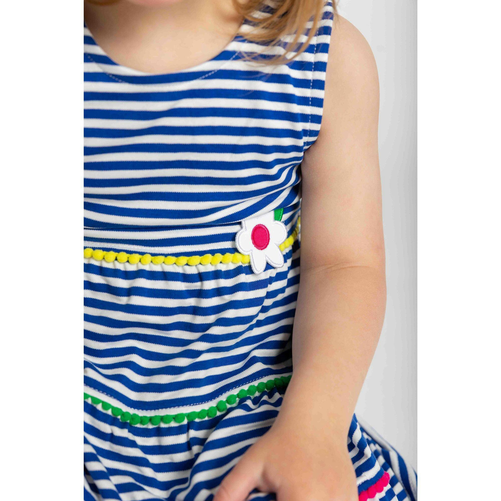 Stripe Knit Dress With Pom Poms & Flowers