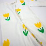 Yellow Tulips Print Zipper Footie