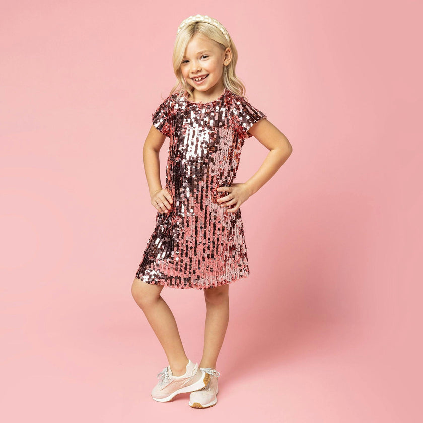 Coco Sequin Girls Party Dress, Blush Pink