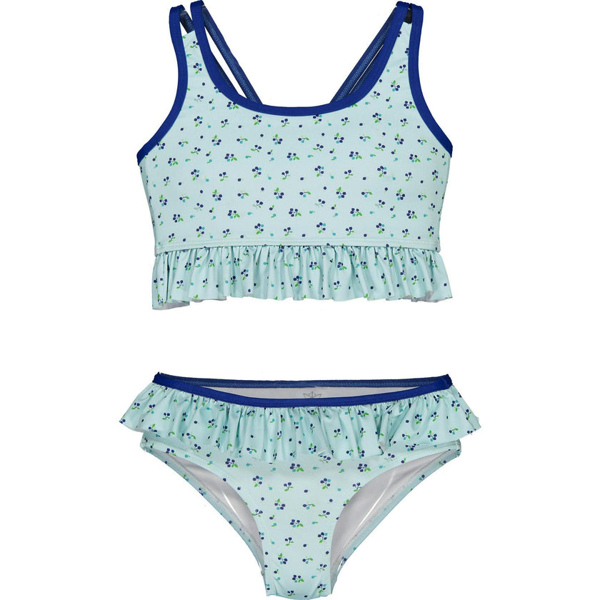 Berries Ruffle Top & Bottom Bikini, Blue