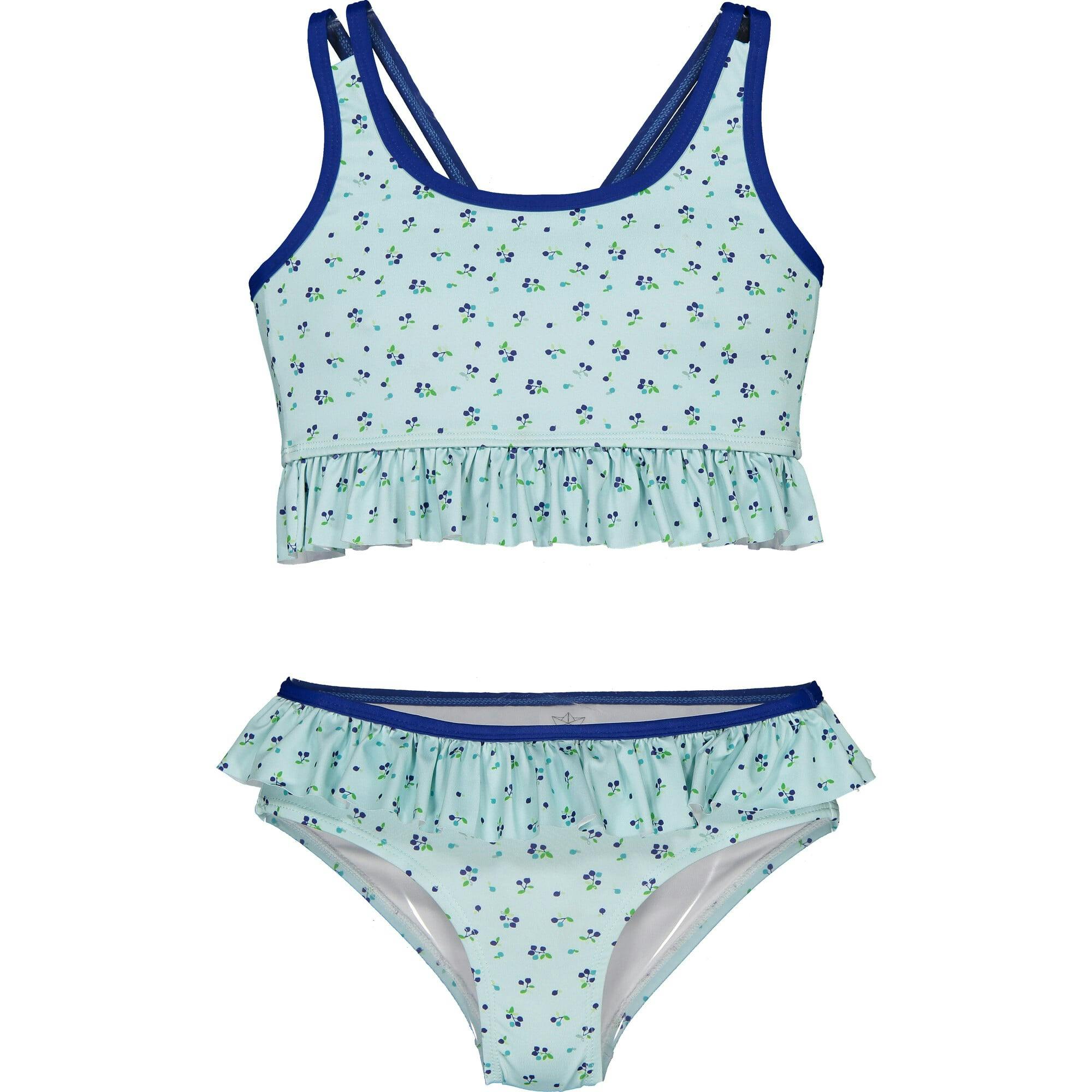 Berries Ruffle Top & Bottom Bikini, Blue