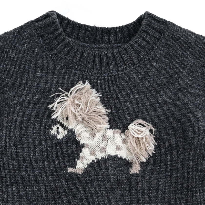 Dark Gray Dog Knit Sweater