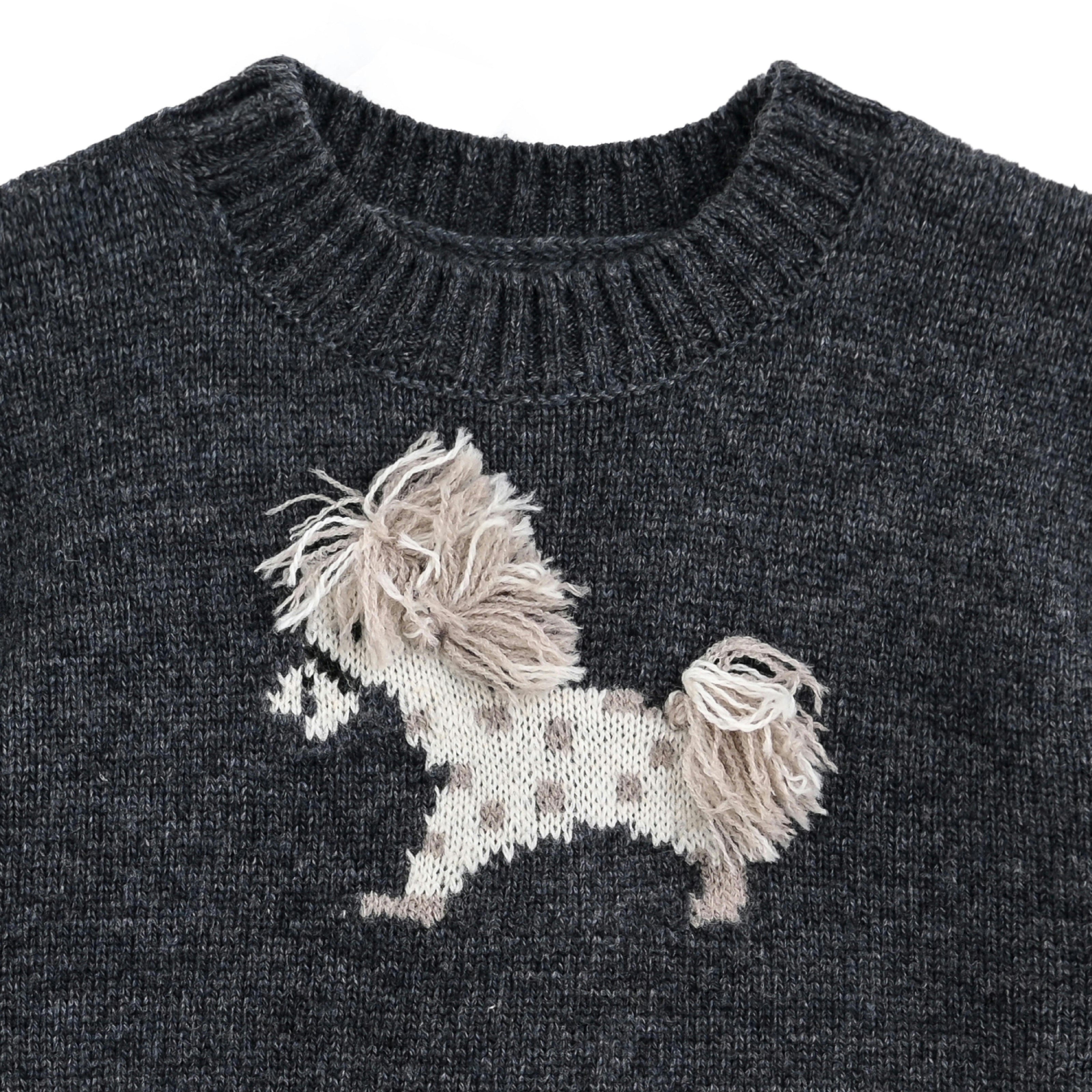Dark Gray Dog Knit Sweater
