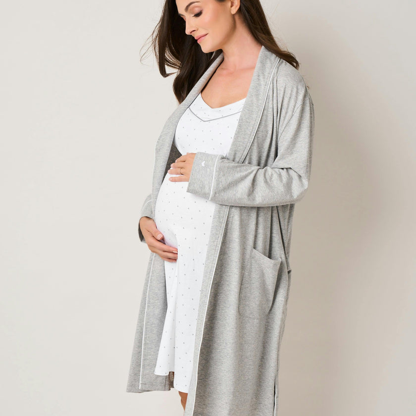 Women's Pima Maternity Robe in Light Heather Grey