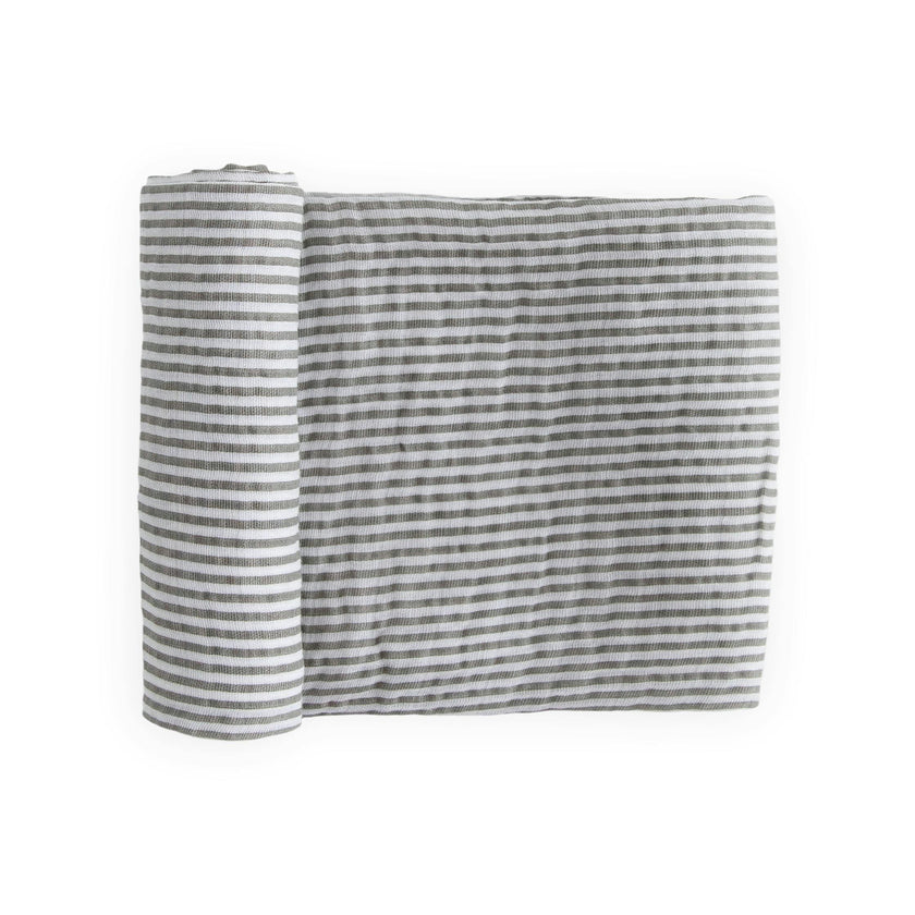 Cotton Muslin Swaddle Blanket - Grey Stripe