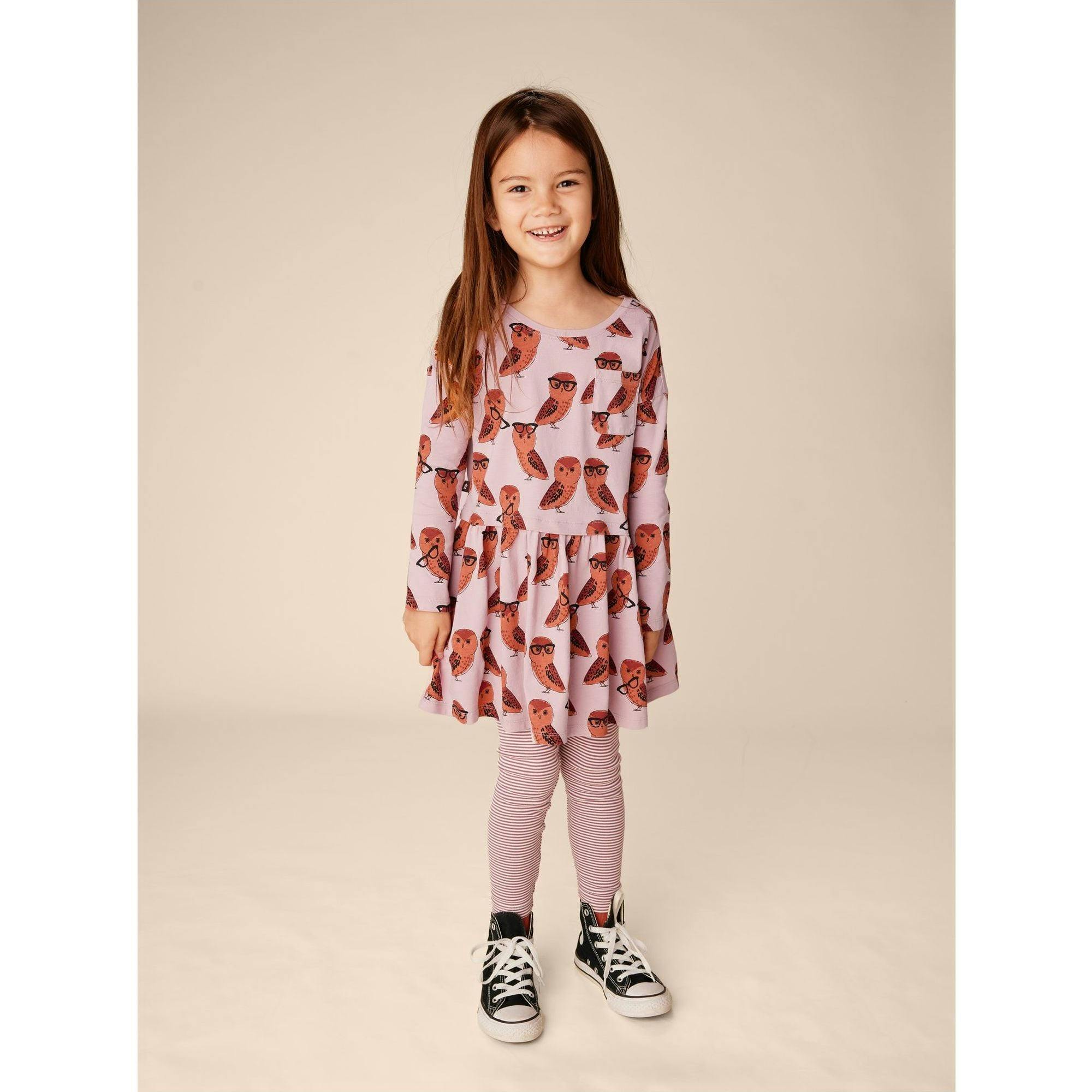 Original Print Boat Neck Long Sleeve Pocket Play Dress, Multi