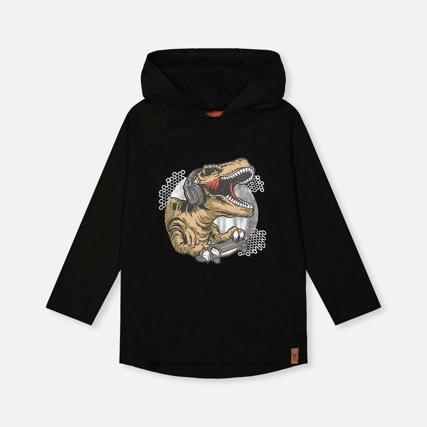Raglan Hooded T-Shirt Black and Brown