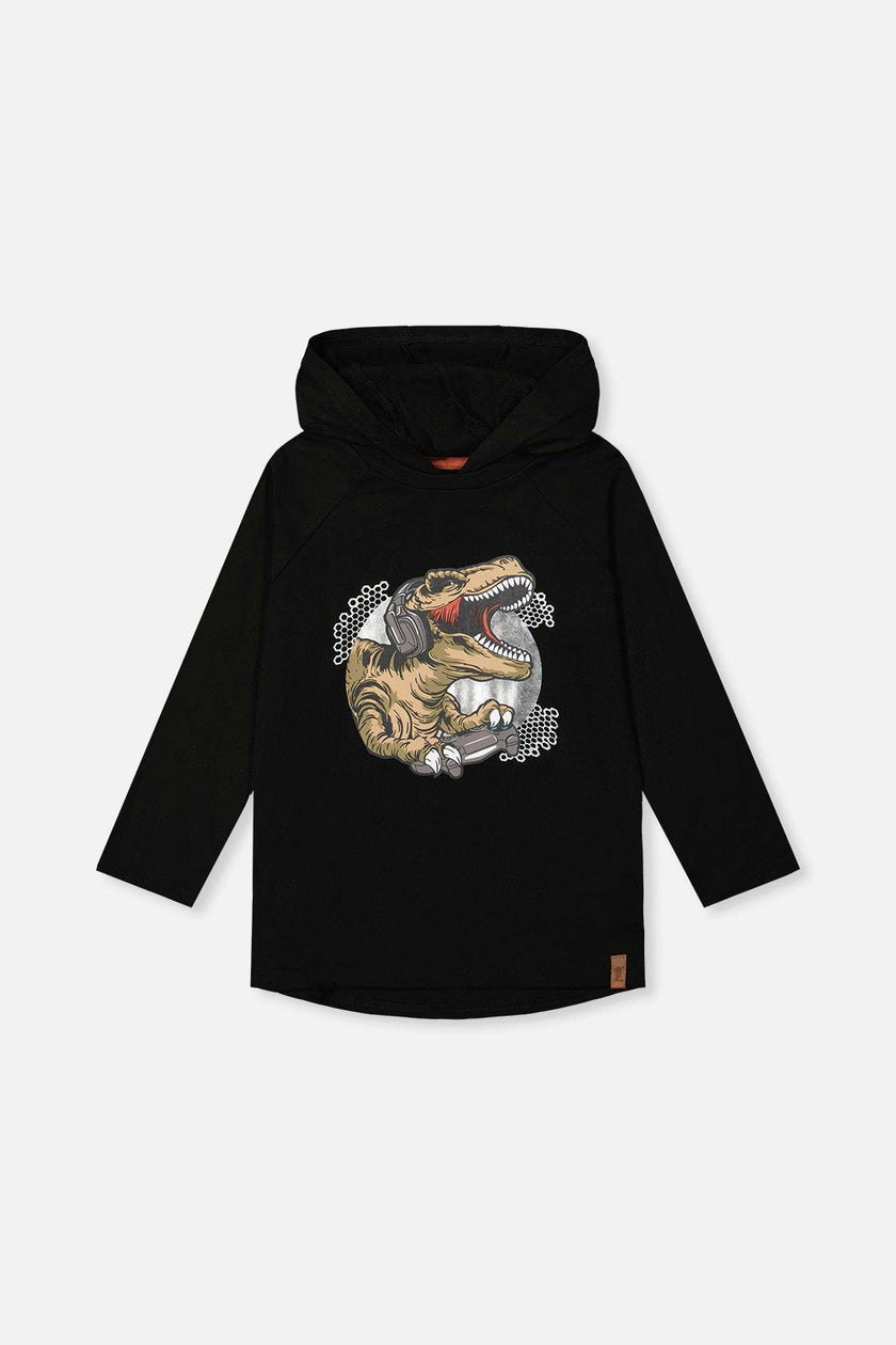 Raglan Hooded T-Shirt Black and Brown