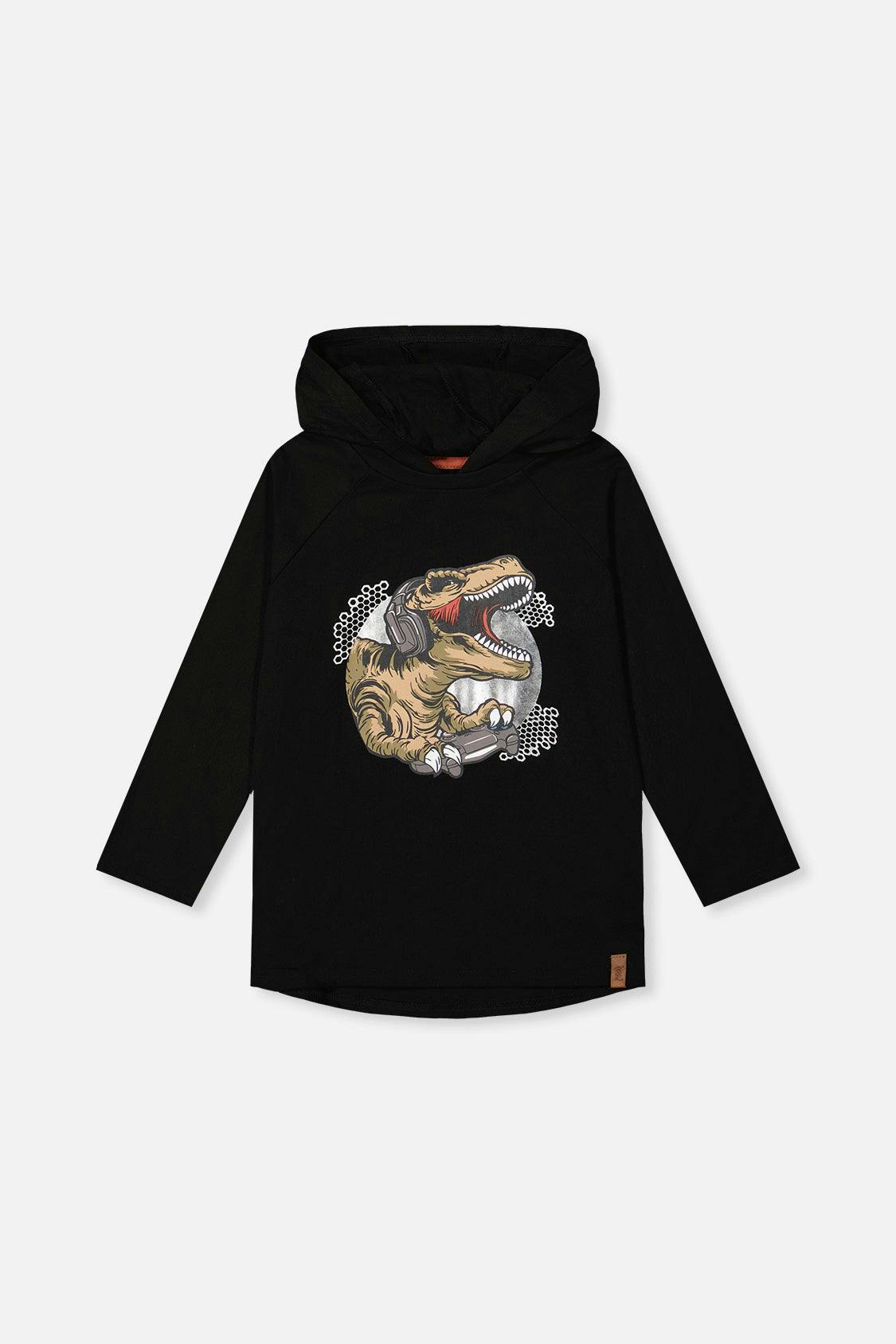 Raglan Hooded T-Shirt Black and Brown