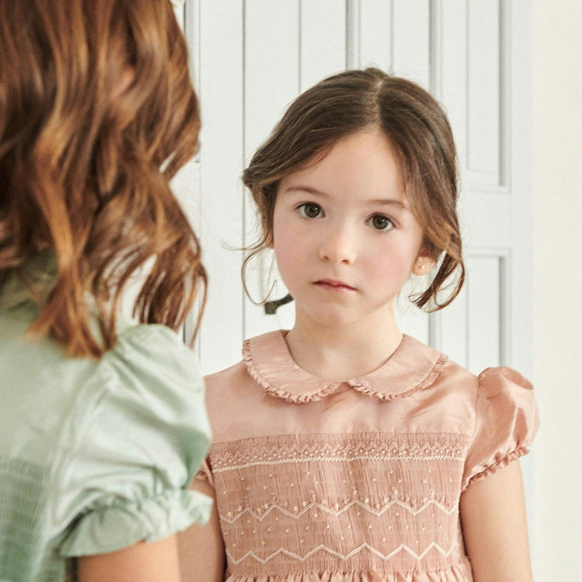 Blush Eleanor Silk Ceremony Girl Hand-Smocked Dress