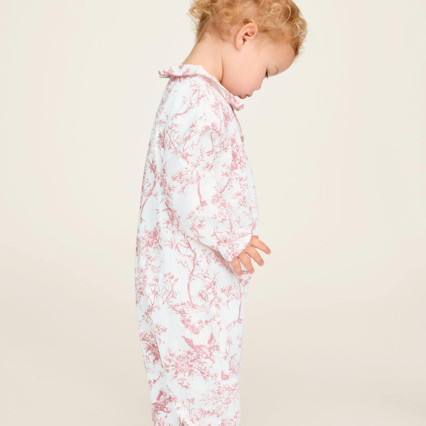 Baby's Twill Madeline Romper in Pink Timeless Toile