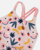 One-Piece Swimsuit Pink Printed Fruits