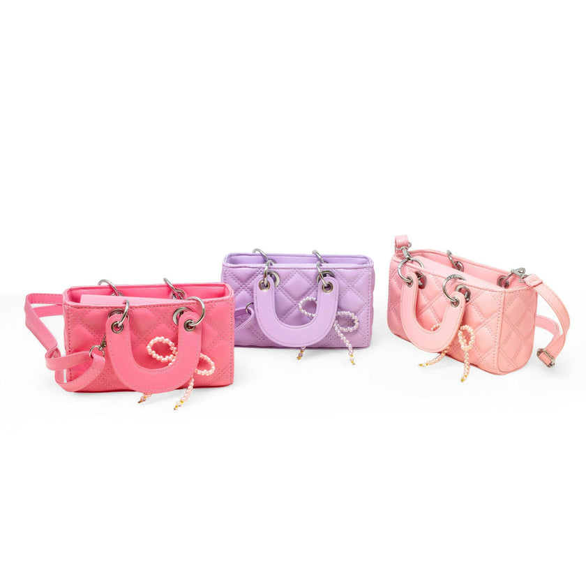 Quilted Rectangle Bow Charm Handbag