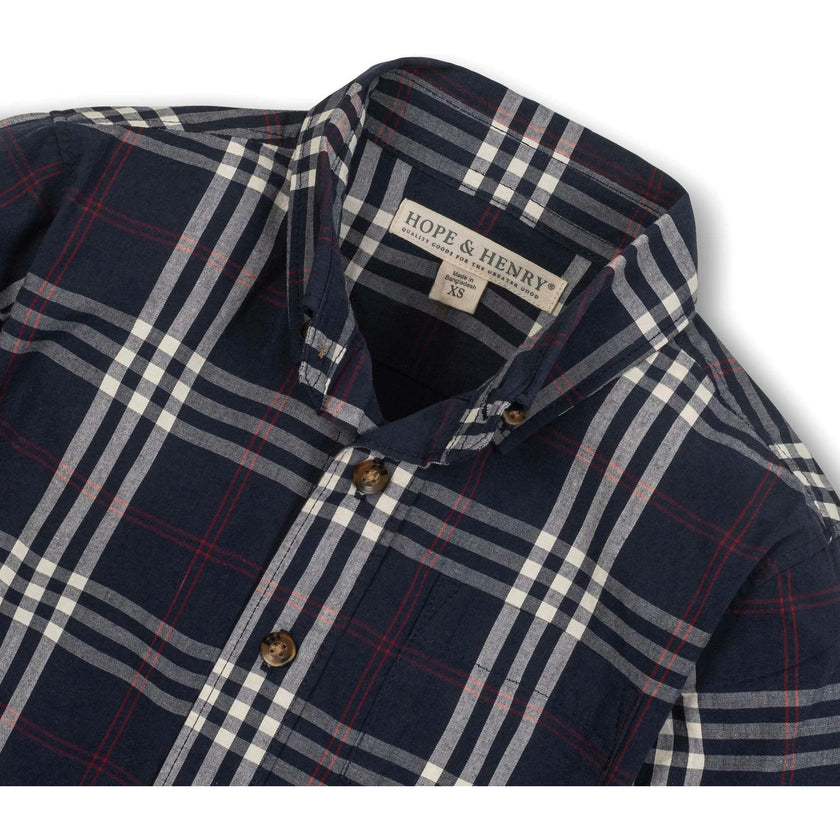 Organic Stretch Poplin Long Sleeve Button Down Shirt, Blue