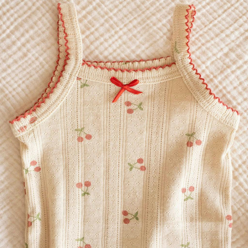 Pointelle Strap Onesie in Cherries