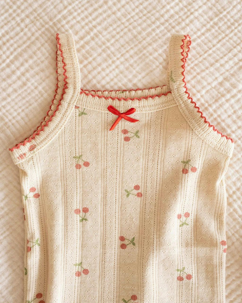 Pointelle Strap Onesie in Cherries