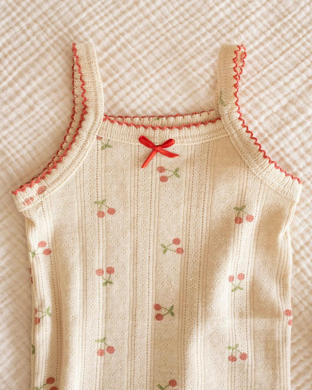 Pointelle Strap Onesie in Cherries