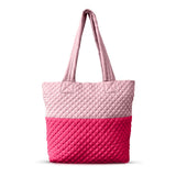 Newport Two-Tone Quilted Tote Bag with Zipper Closure - Pink/Peach