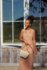 Women's Harley Leather Strap Small Woven Raffia Bag