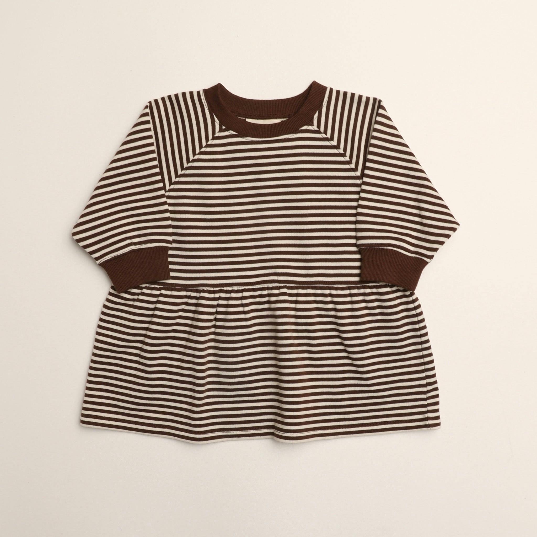 Kelsey Dress in Turtledove Chocolate Stripe