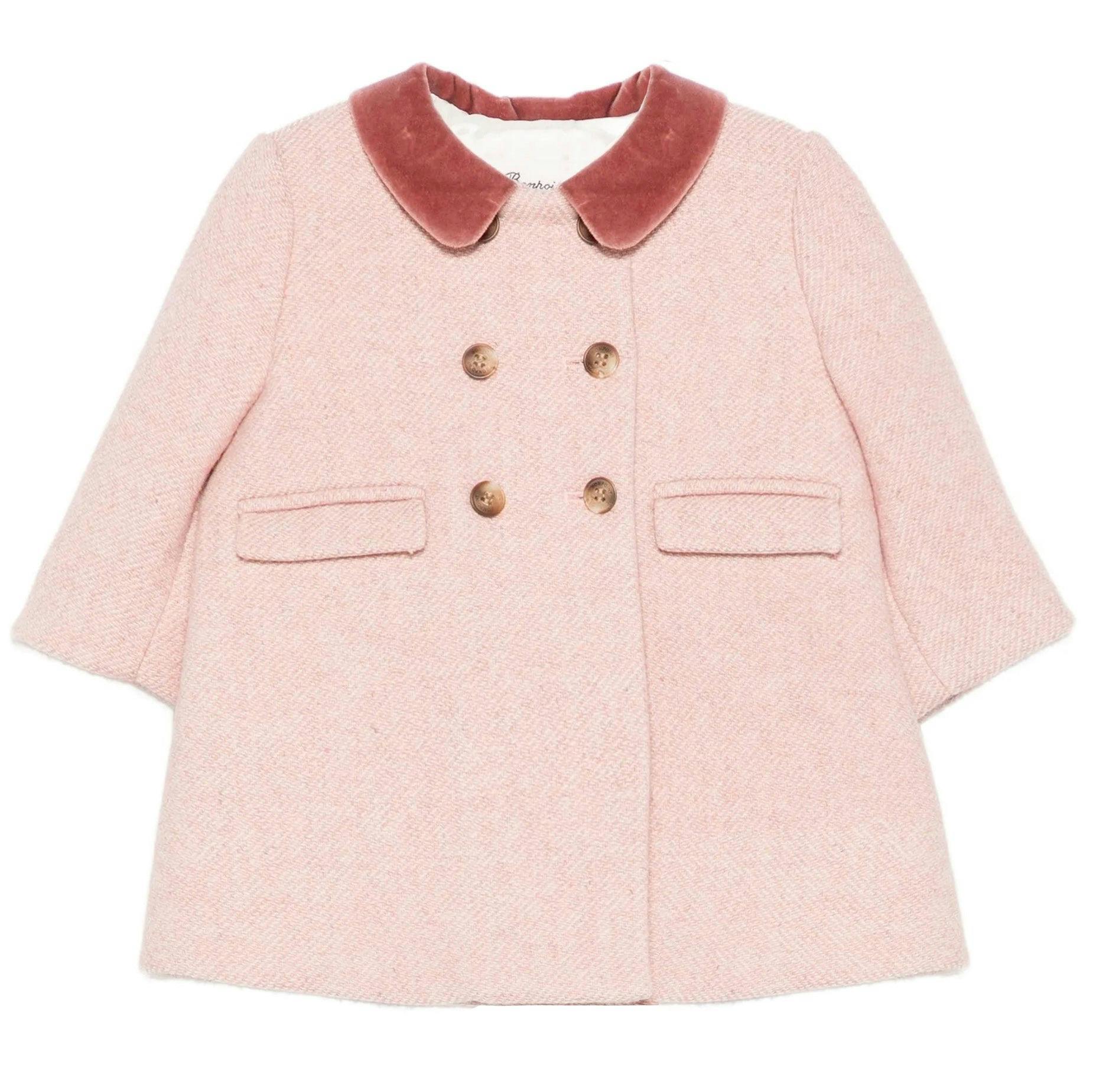 BONPOINT Moka Velvet Collar Baby Pea Coat - Delicate Pink