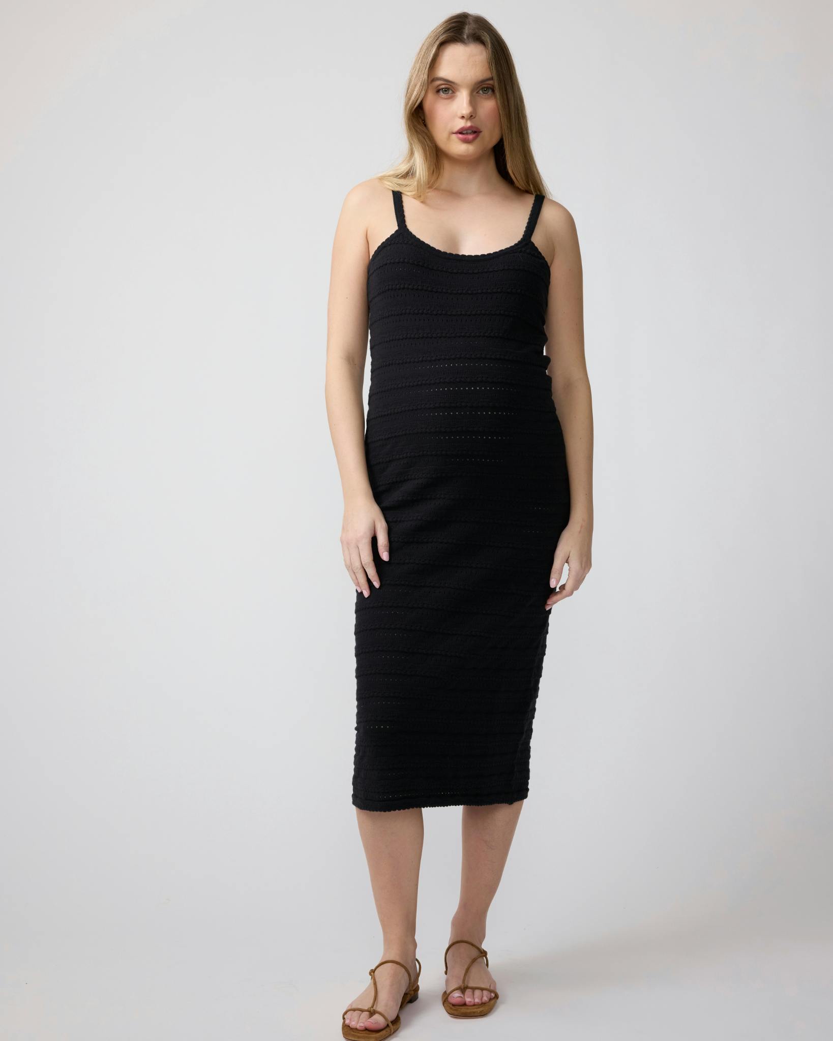 Sleeveless Pointelle Knit Maternity Midi Dress