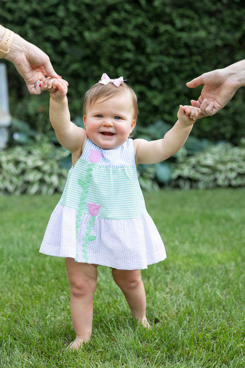 Seersucker Romper With Tulips