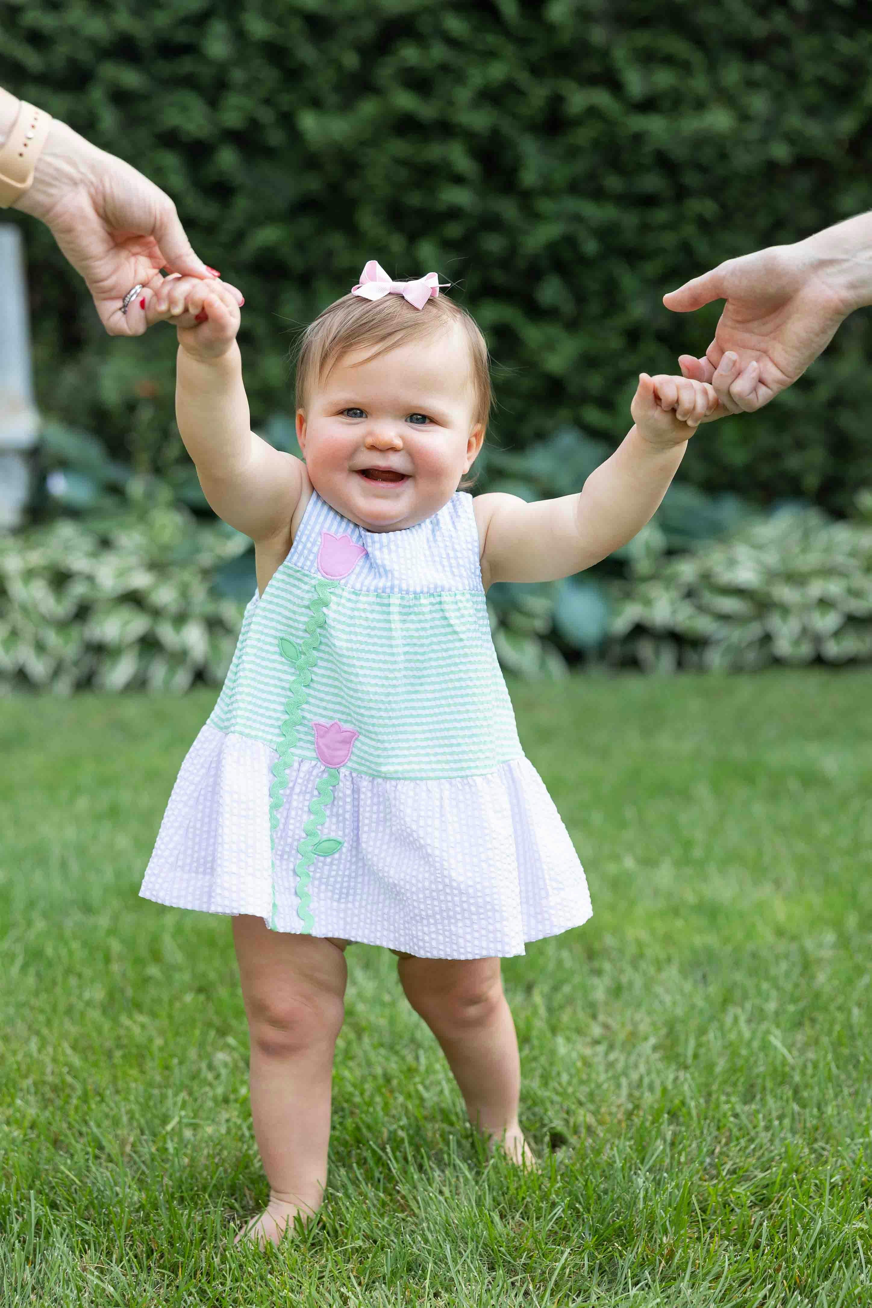 Seersucker Romper With Tulips