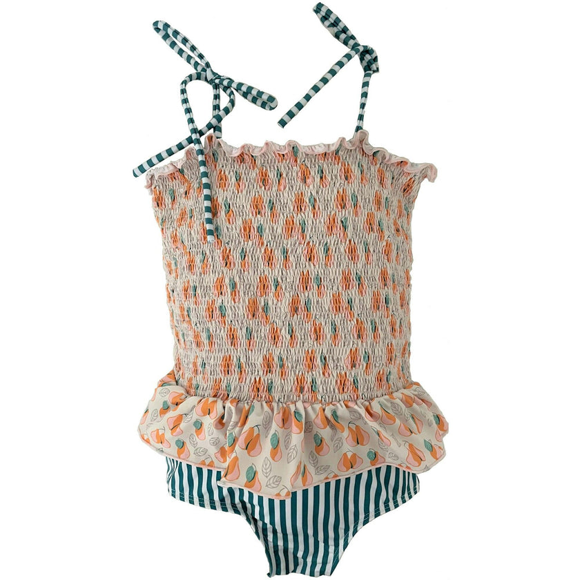 Pears Elastic One Piece Swimsuit, Green, Beige And Orange