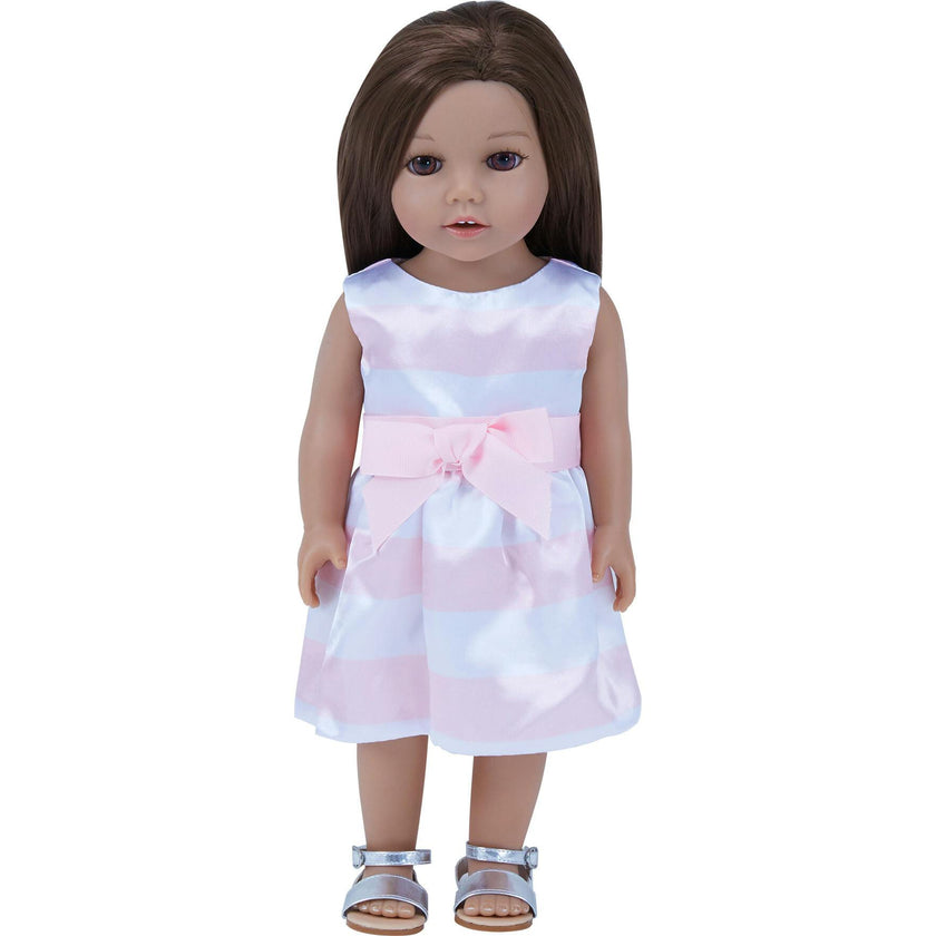 Sophia's Stripe Satin Party Dress with Silver Sandals for 18" Dolls, Pink/White
