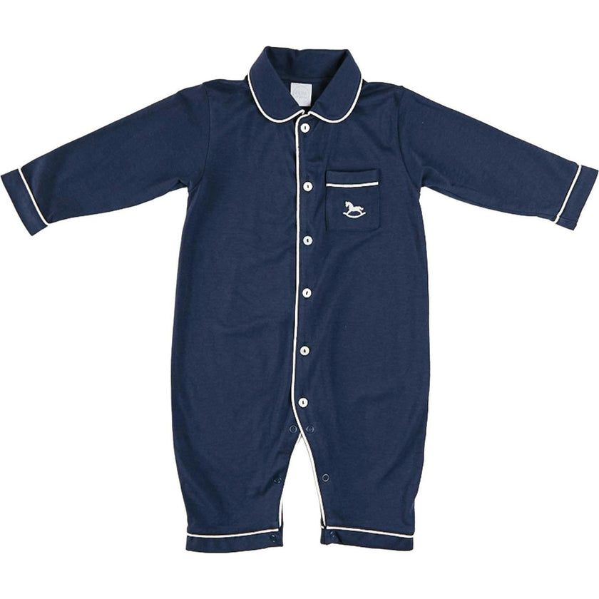 Rocking Horse Embroidered Pima Cotton All In One Pyjamas in Navy (6mths-3yrs)