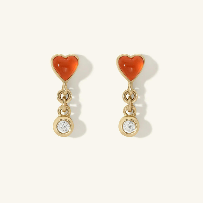 Carnelian Byrdie Heart Diamond Stud Earring