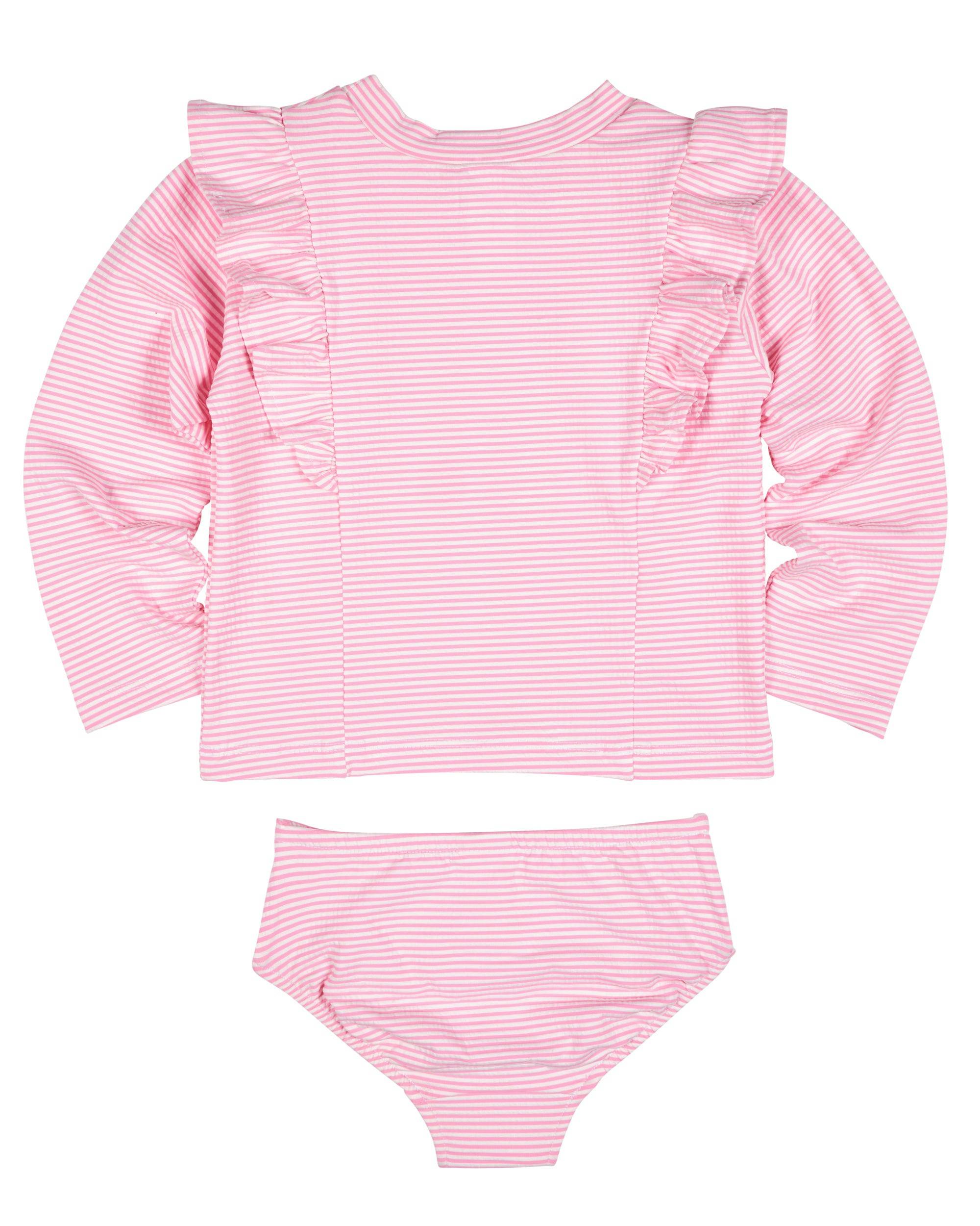 Stripe Seersucker Rashguard Swimsuit With Flower