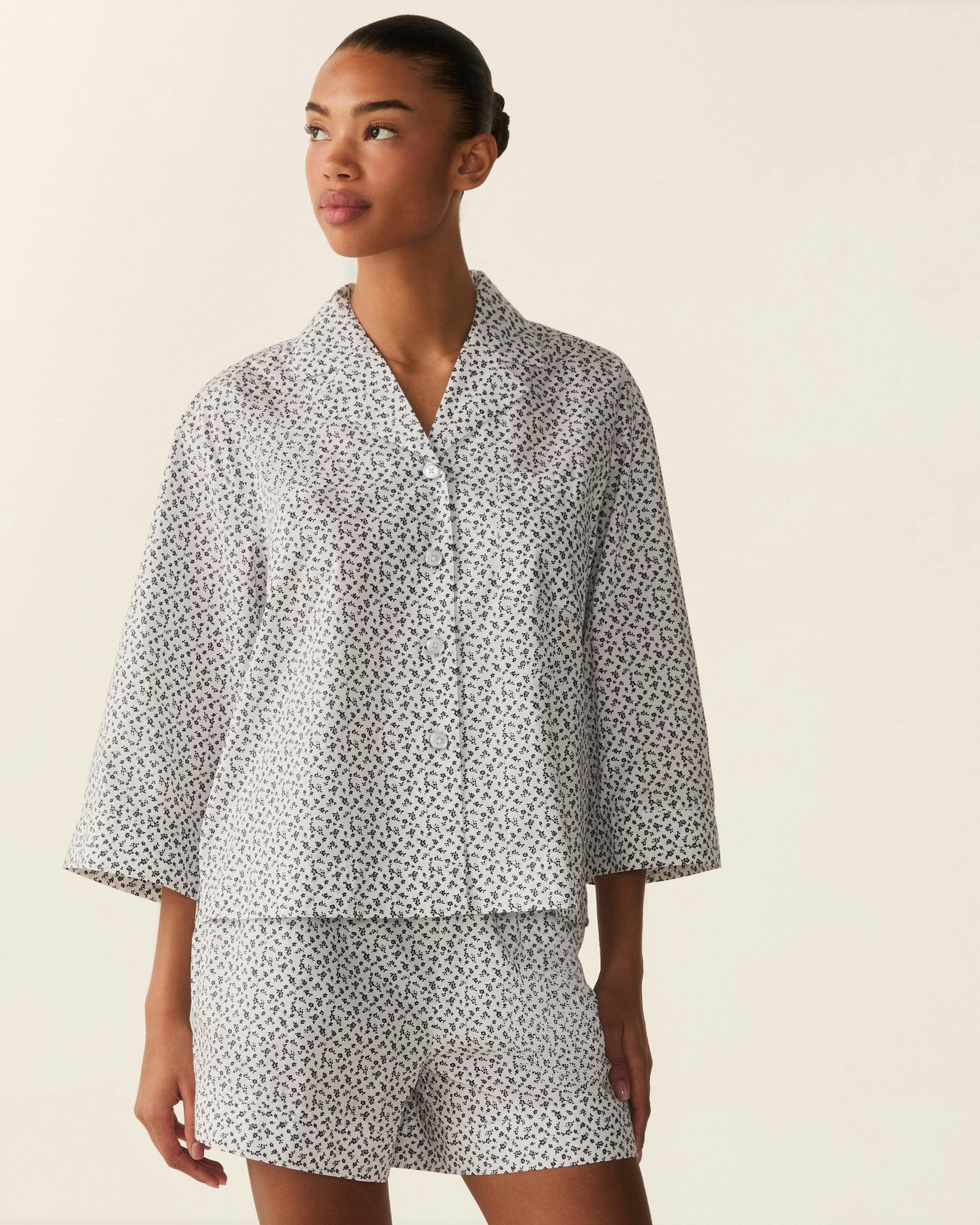 The Olivia Poplin Short Set in Ditsy Waltz White