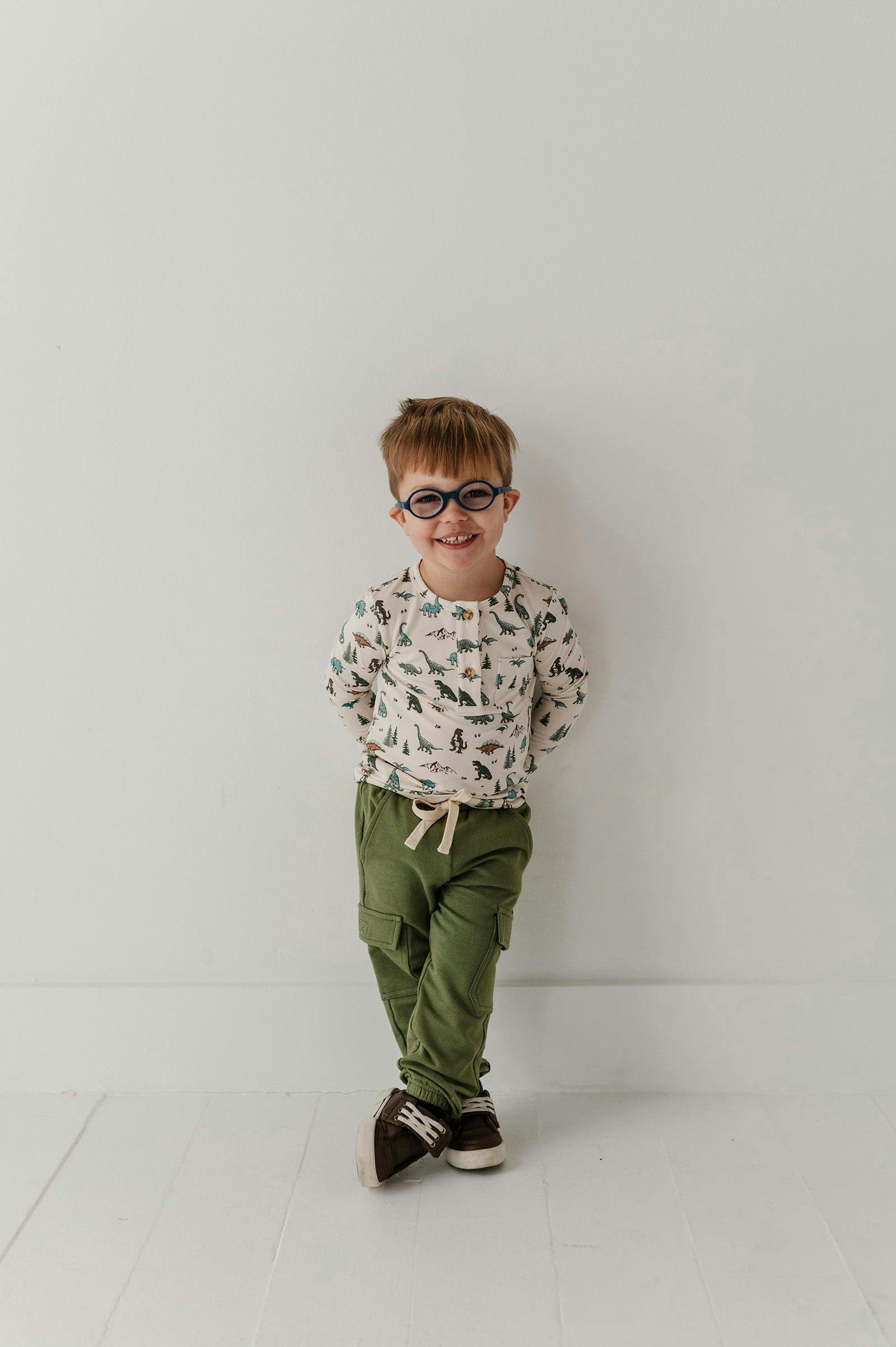 Boys Long Sleeve Henley Shirt in Dino Land