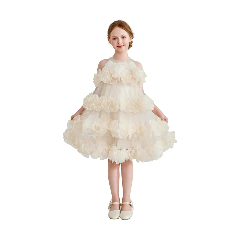 Cream Elysia Tiered Ruffle Dress