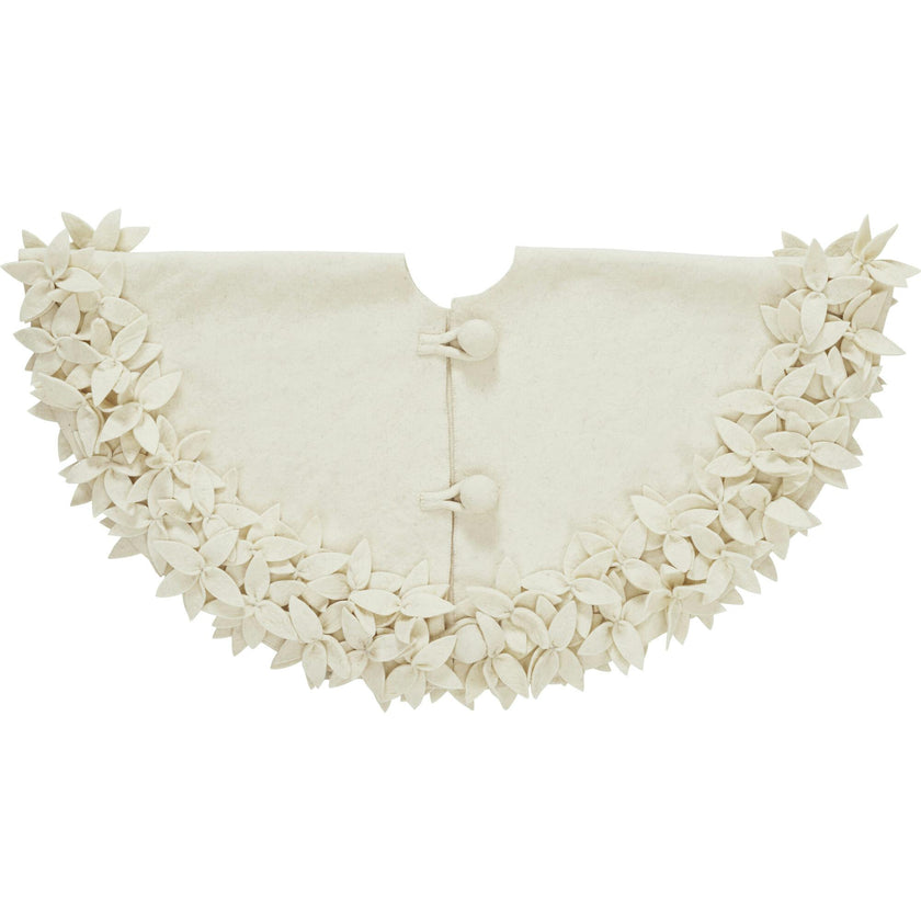 Handmade Felted Wool Overlapping Flowers Border Cream Christmas Tree Skirt 26"/48"/64"/72"