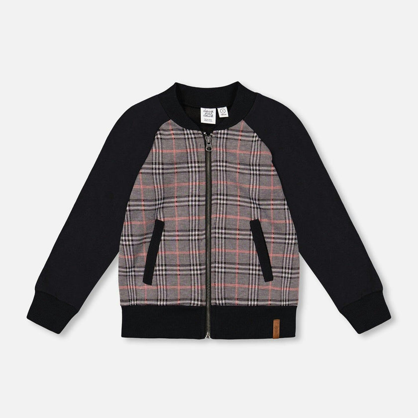 Bi-Material Zip Front Jacket Plaid