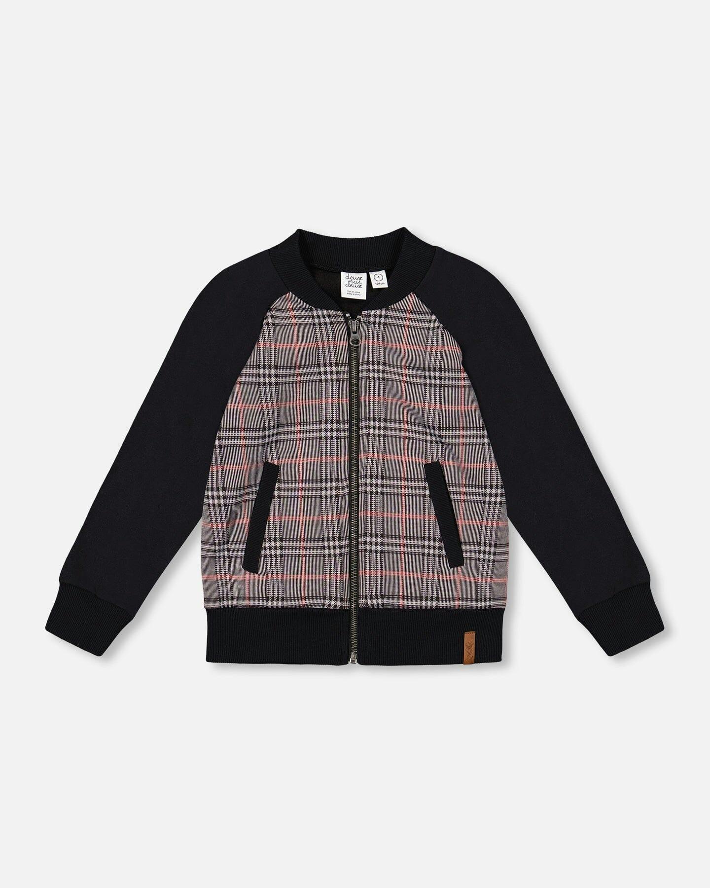 Bi-Material Zip Front Jacket Plaid
