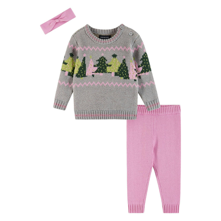 Infant Grey Chenille Sweater w/Tree Graphic & Sweater Knit Pant Set