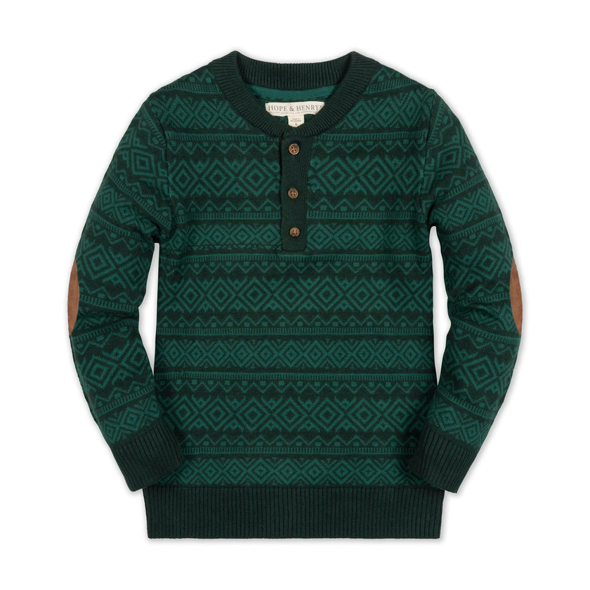 Organic Sweater Henley with Elbow Patches