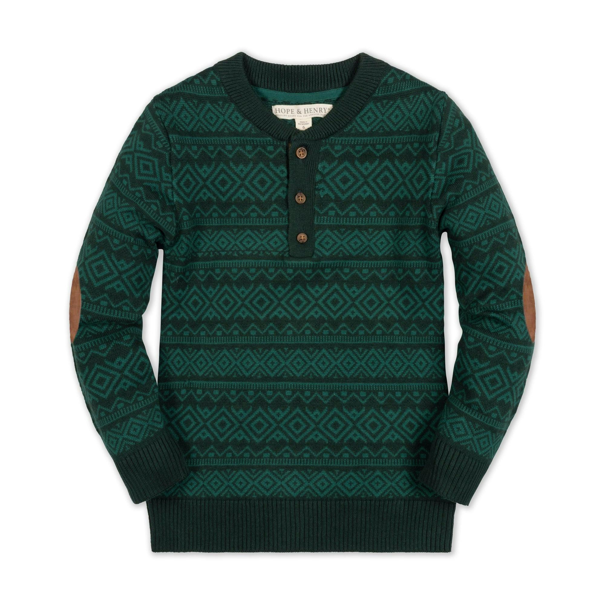 Organic Sweater Henley with Elbow Patches