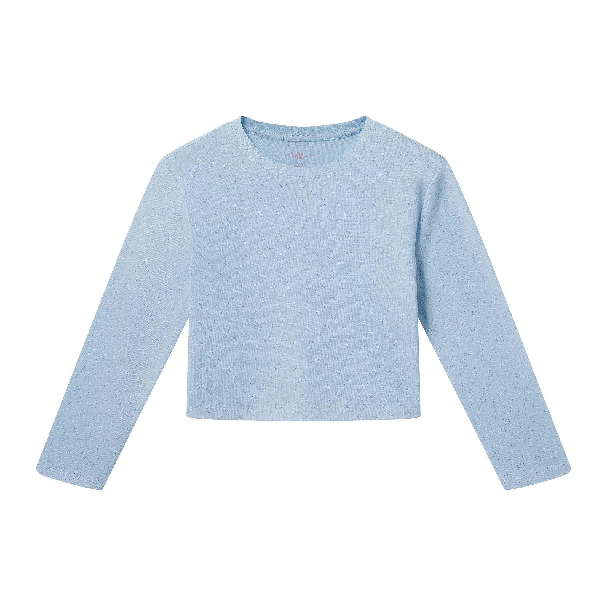 Tween (7-16) Girls Heart Pointelle Pajama Set | Light Blue