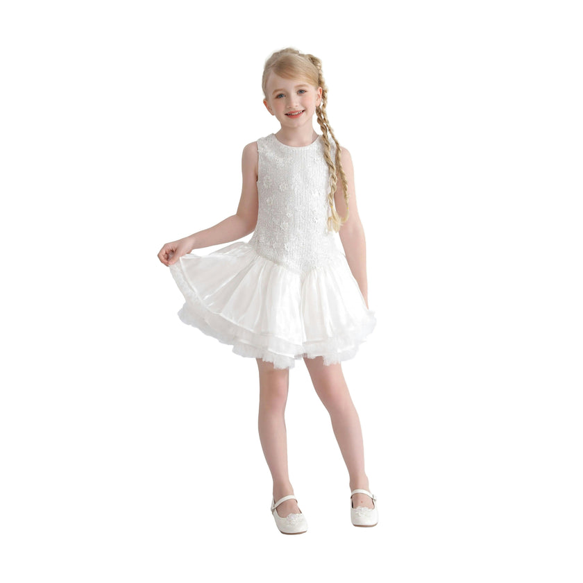 White Arabella Floral Tulle Dress