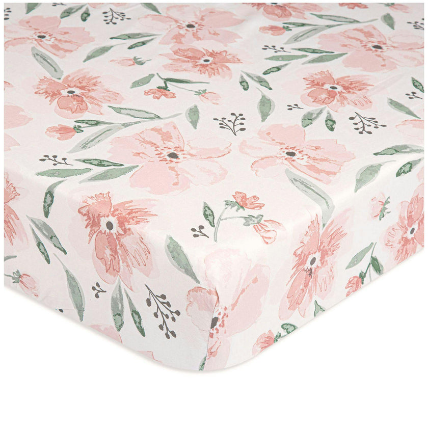 Parker Pink Floral Cotton Fitted Crib Sheet