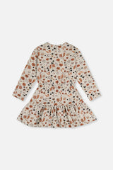 Organic Cotton Dress Beige With Squirrel Print