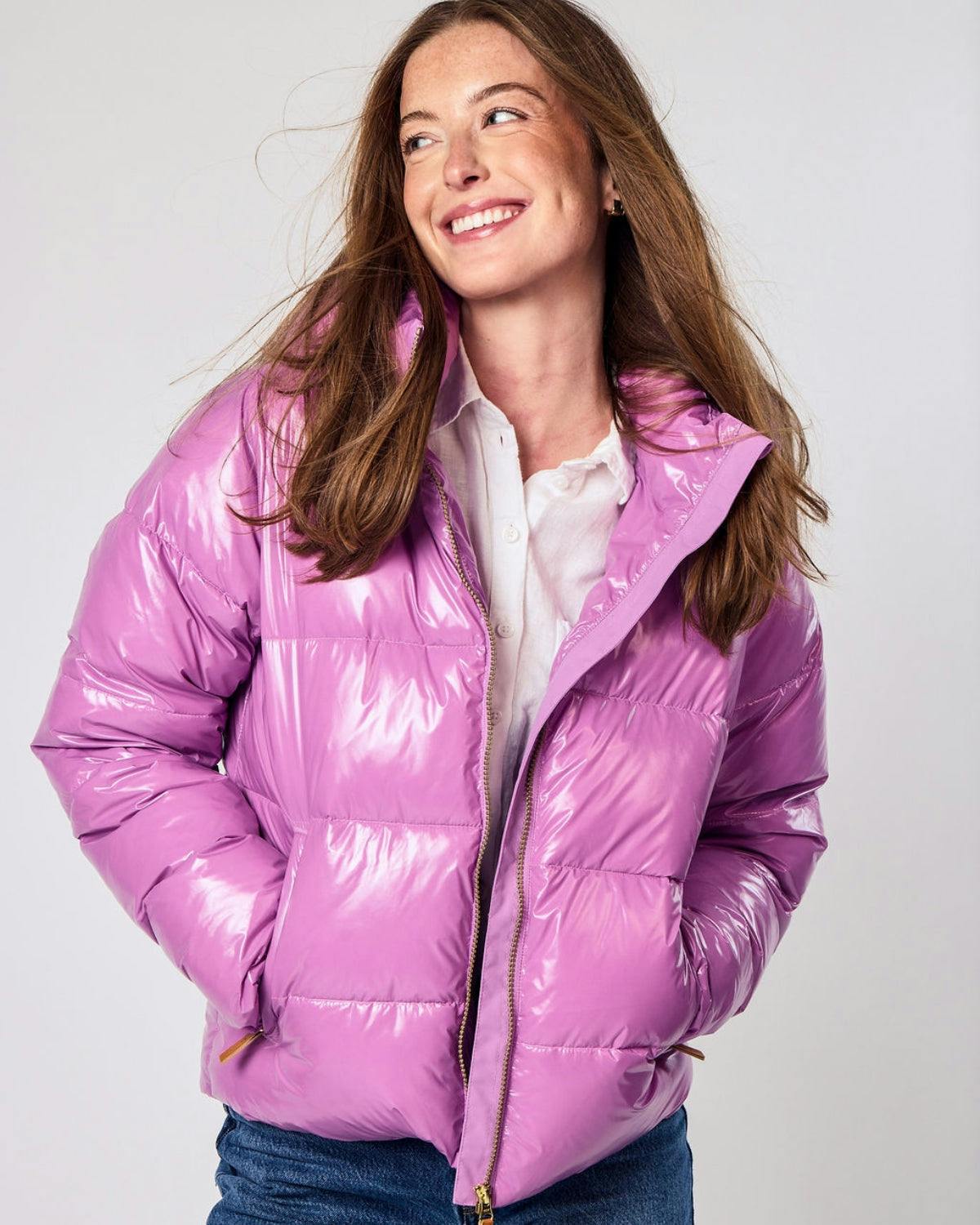 Women's Ultra Puff Coat in Hi-Gloss Pink Lavender