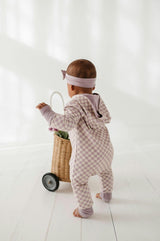 Girls Terry Zip Romper in Lavender Cloud Checkered
