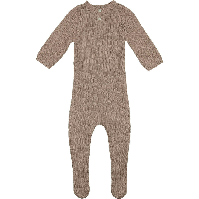 Tiny Tiles Knit Crew Neck Henley Long Sleeve Footie