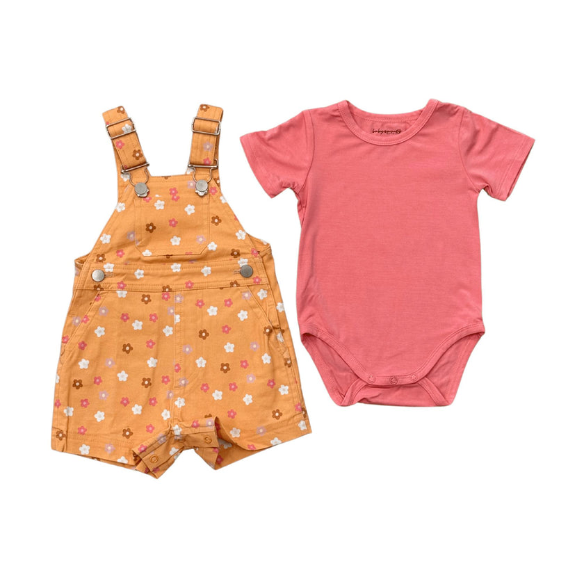 Cotton Overalls Set in Desert Mist Blooms